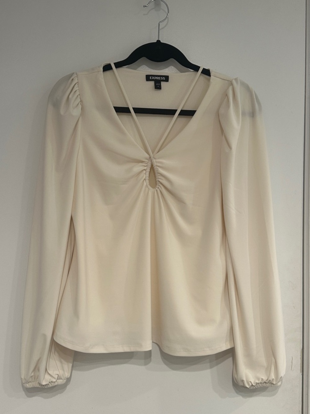 Express Ivory Long-Sleeve Twist Keyhole Blouse, size M, EUC